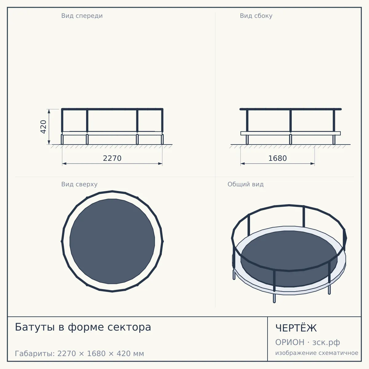 Батуты в форме сектора — чертёж